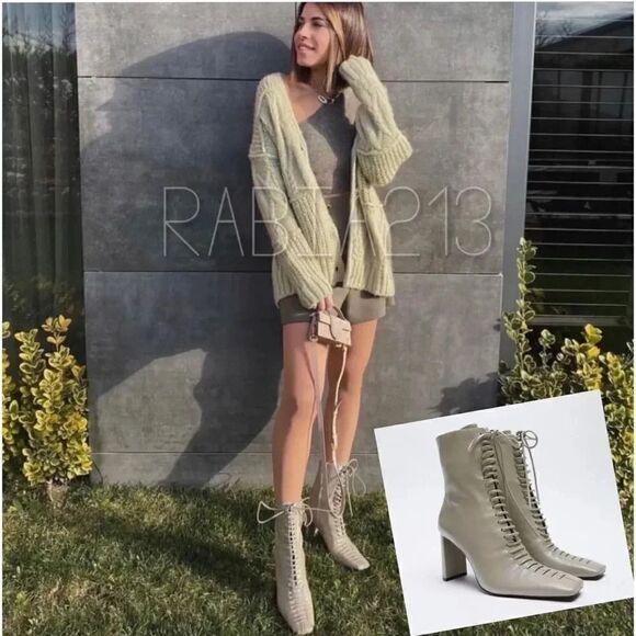 ✨Host Pick✨ ZARA LACE UP GENUINE LEATHER HIGH HEEL ANKLE BOOTS - Picture 3 of 12